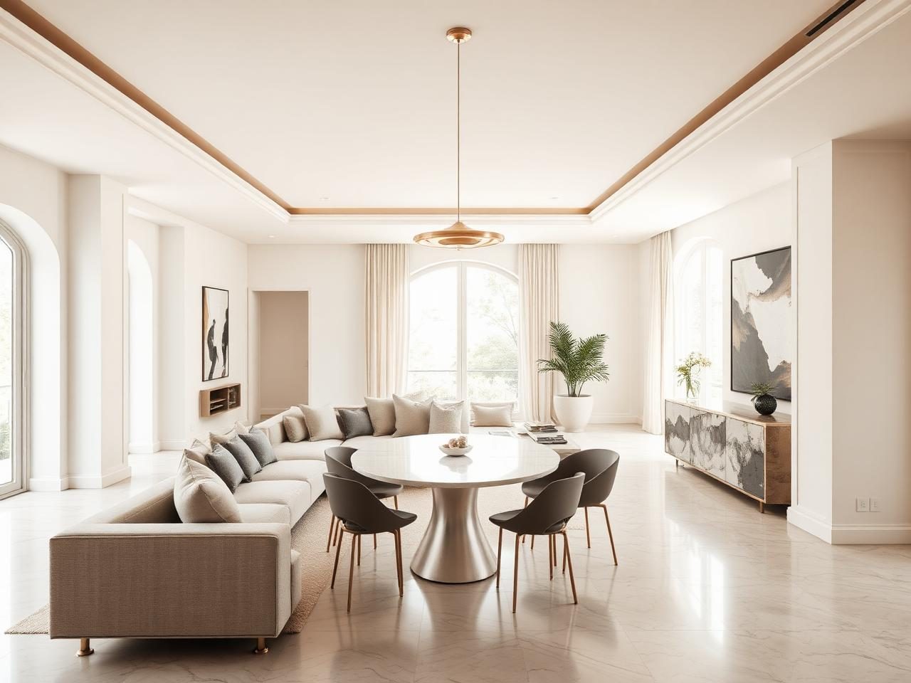 Living room at Sobha Windsor, Bangalore — high-definition photoreal render