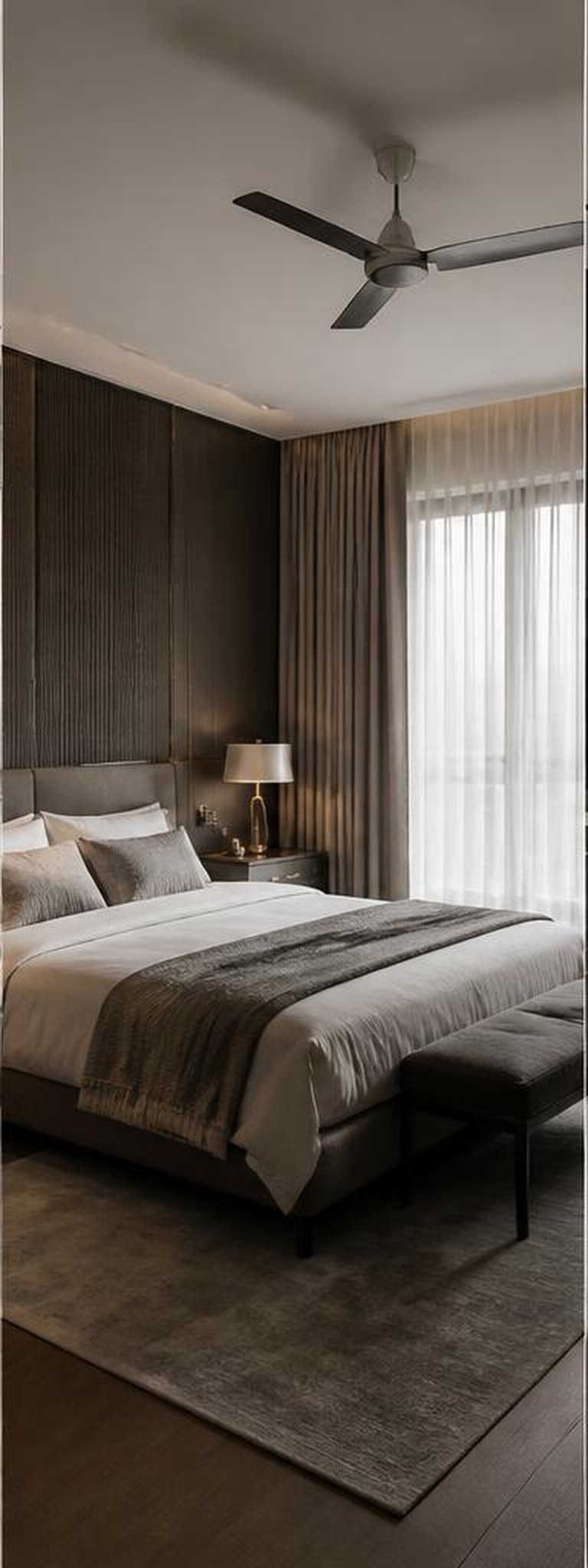 Contemporary bedroom in charcoal and cream